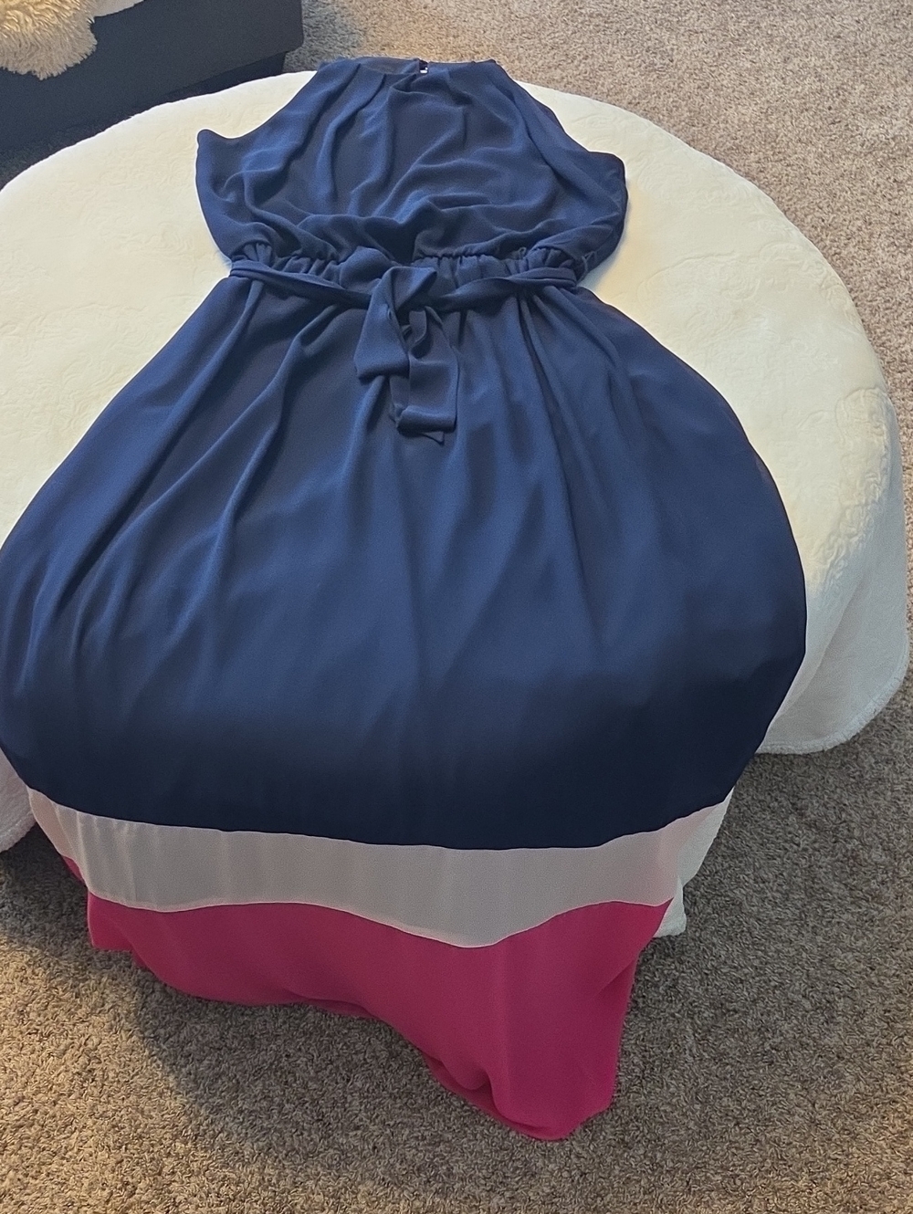 Women's Navy, White & Pink Colorblock Sleeveless Dress